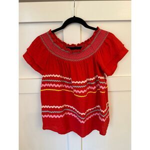 Entro Size large‎ red blouse with ricrac